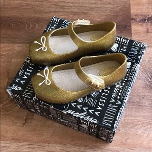 NEW Mini Melissa Ballet Golden Glitter Flats -sz 8
